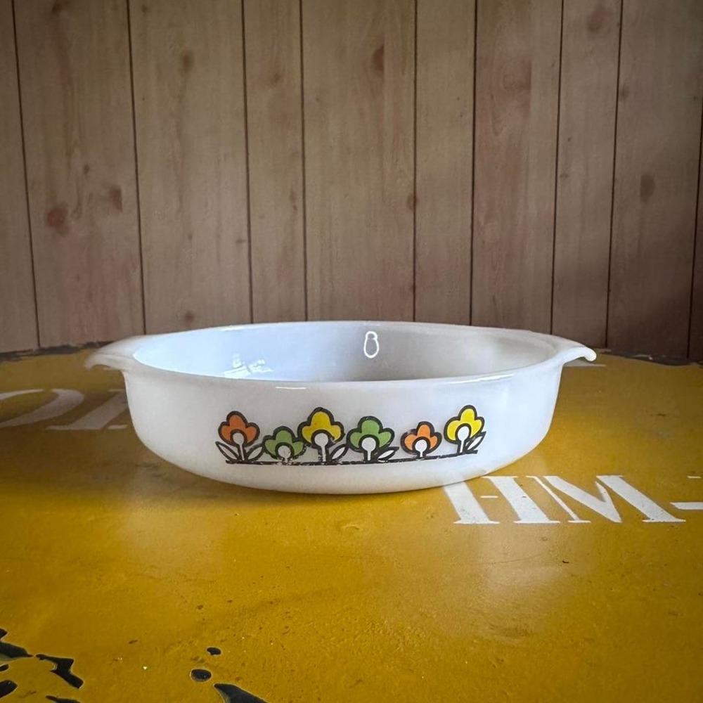 Vintage Anchor Hocking Summerfield Fire King Floral Milk Glass Serving Bowl